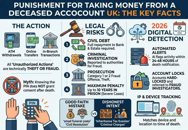 what is the punishment for taking money from a deceased account uk