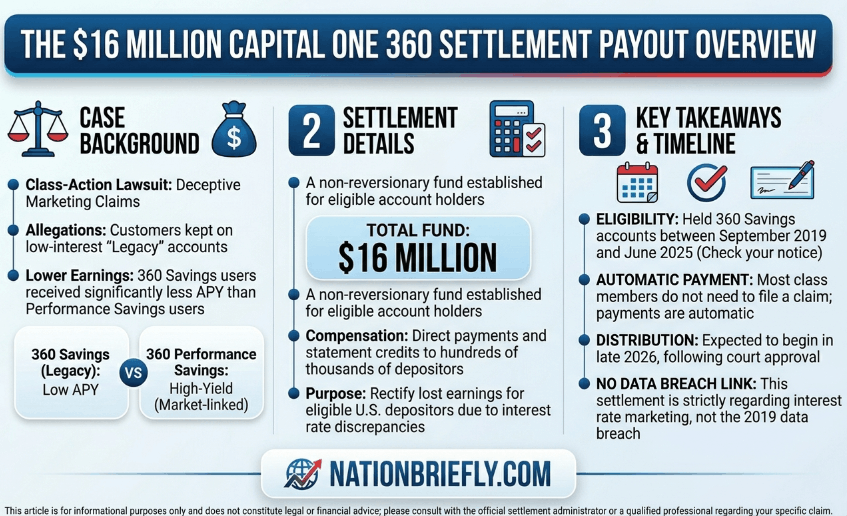 capital one 360 settlement payout